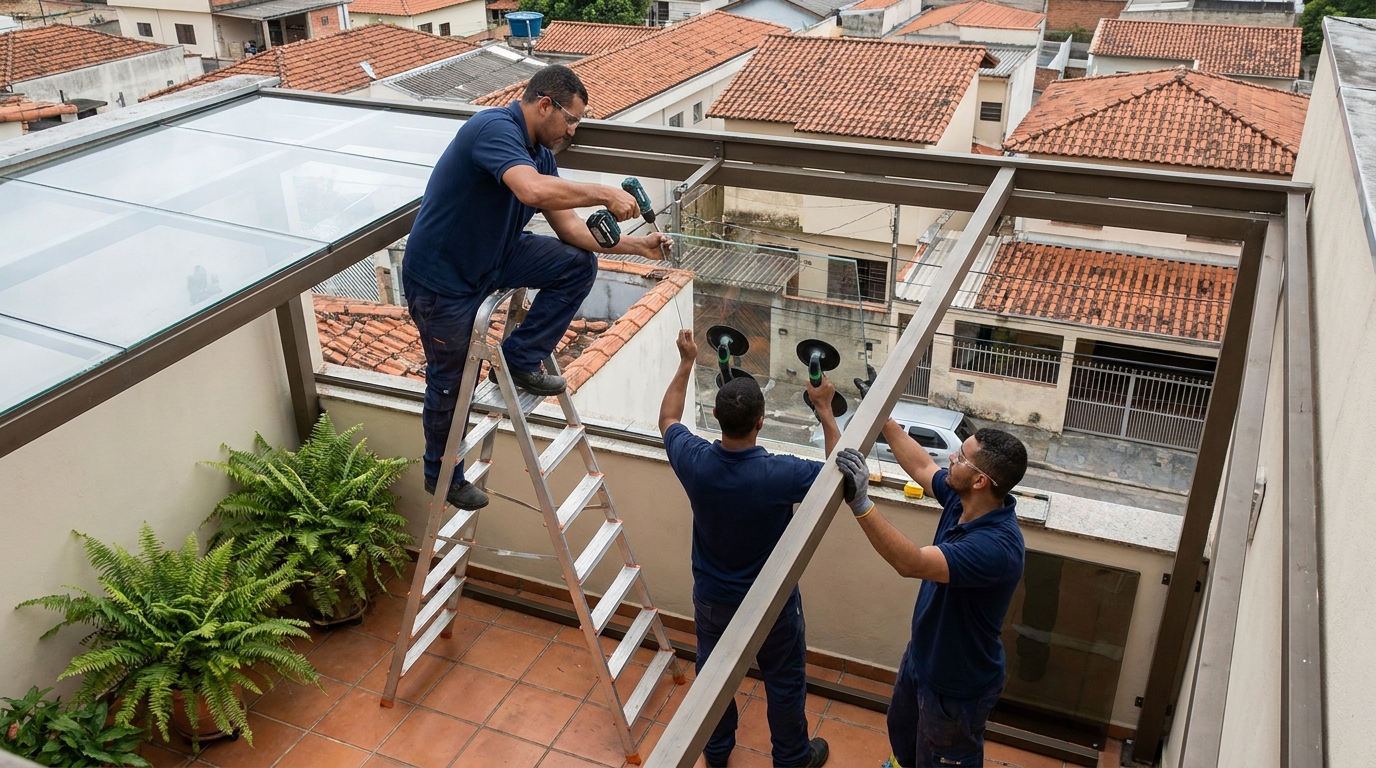 Cobertura de vidro em terraço com telhados em Mogi das Cruzes-SP