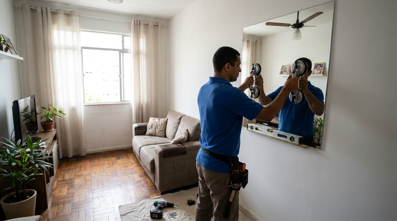 Espelho sob medida com parquet em Mogi das Cruzes-SP
