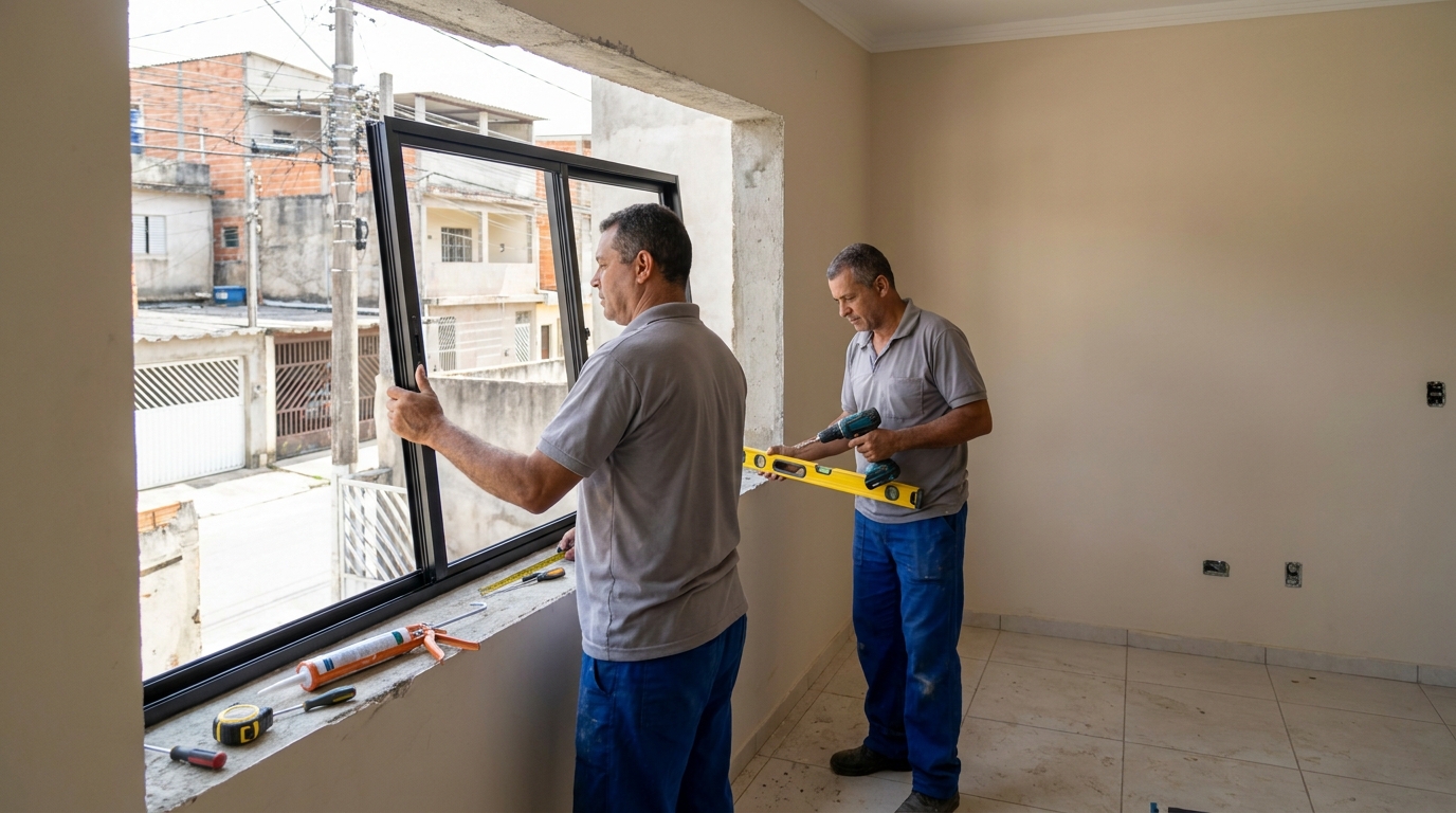 Esquadria de alumínio com vista para rua em Mogi das Cruzes-SP