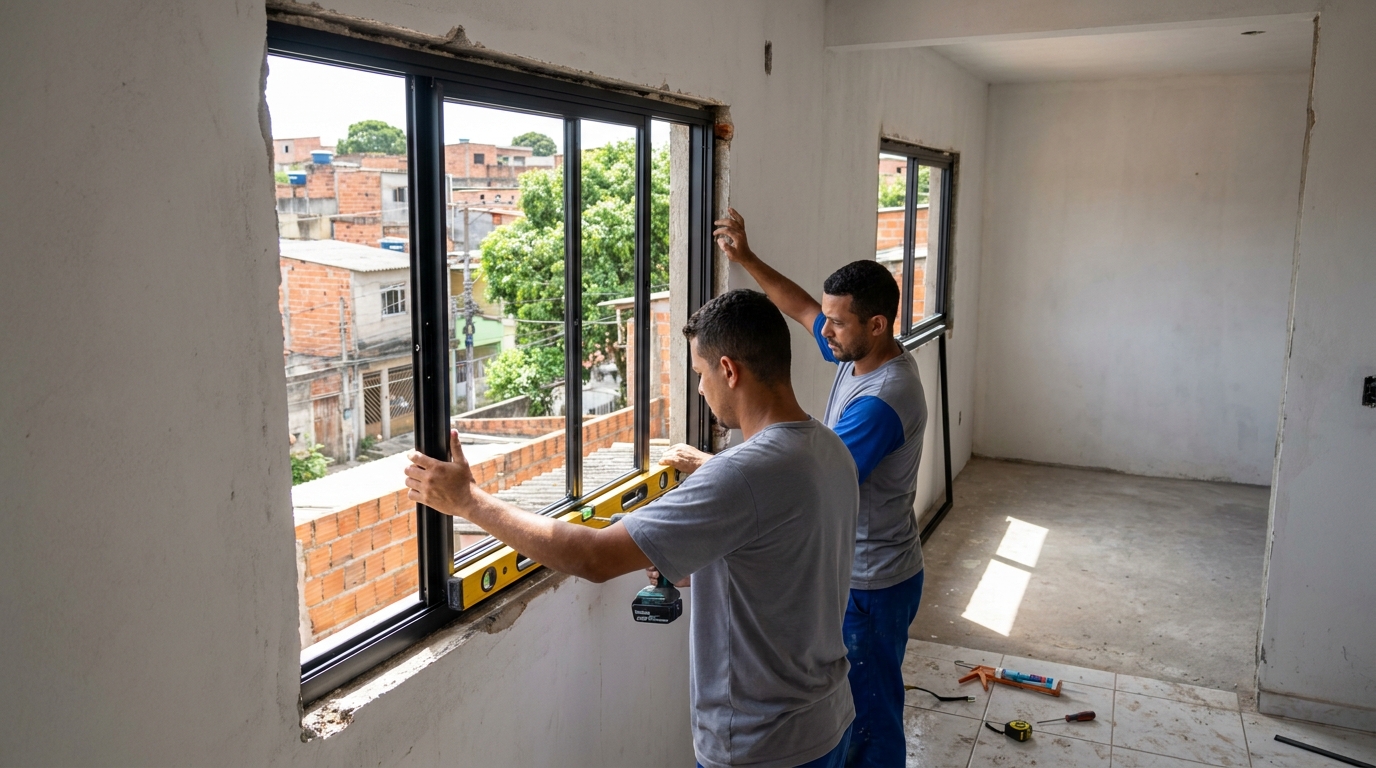 Esquadria de alumínio em obra em Mogi das Cruzes-SP